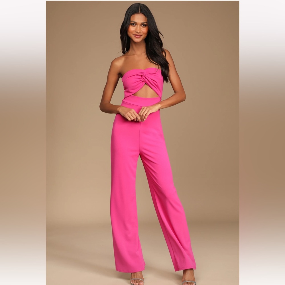 Lulu’s All That She Wants Pink Strapless Cutout Straight Leg Jumpsuit